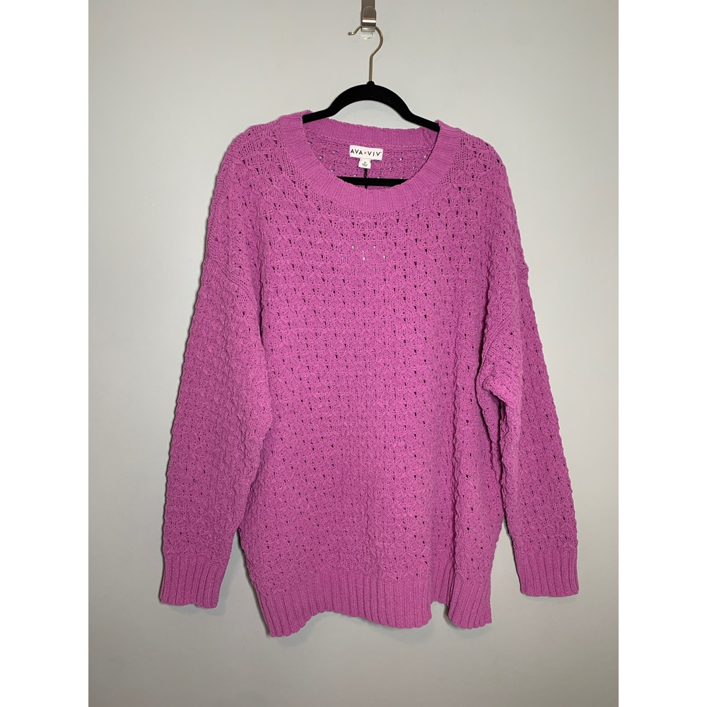 NEW Ava & Viv Sweater Women 3X Purple Pointelle Knit Long Sleeve Crew Neck